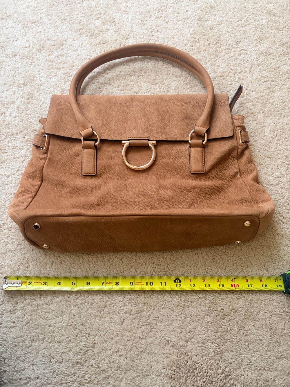 LC Lauren Conrad Caramel Brown Top-Handle Satchel with Gold Ring